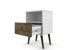 Liberty White And Rustic Brown Mid Century - Modern Nightstand 1.0 W/1 Cubby Space, 1 Drawer & Solid Wood Legs 9 Liberty White And Rustic Brown Mid Century - Modern Nightstand 1.0 W/1 Cubby Space, 1 Drawer & Solid Wood Legs -WALKER EDISON Shop 203AMC69 NS 1