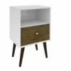 Liberty White And Rustic Brown Mid Century - Modern Nightstand 1.0 W/1 Cubby Space, 1 Drawer & Solid Wood Legs -WALKER EDISON Shop 203AMC69 NS