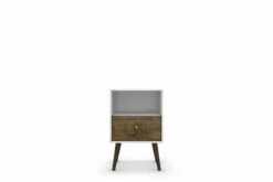 Liberty White And Rustic Brown Mid Century - Modern Nightstand 1.0 W/1 Cubby Space, 1 Drawer & Solid Wood Legs 11 Liberty White And Rustic Brown Mid Century - Modern Nightstand 1.0 W/1 Cubby Space, 1 Drawer & Solid Wood Legs -WALKER EDISON Shop 203AMC69 NS 3