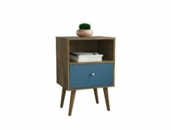 Liberty Mid Century - Modern Rustic Brown & Aqua Blue Nightstand & 1.0 W/1 Cubby Space & 1 Drawer -WALKER EDISON Shop 203AMC93 1