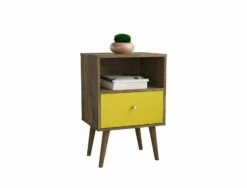 Liberty Mid Century - Modern Rustic Brown & Yellow Nightstand & 1.0 W/1 Cubby Space & 1 Drawer -WALKER EDISON Shop 203AMC94 1