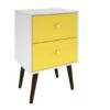 Liberty White And Yellow Mid Century - Modern Nightstand 2.0 W/2 Full Extension Drawers & Solid Wood Legs -WALKER EDISON Shop 204AMC63 NS