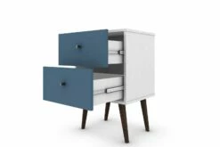 Liberty White And Aqua Blue Mid Century - Modern Nightstand 2.0 W/2 Full Extension Drawers & Solid Wood Legs 9 Liberty White And Aqua Blue Mid Century - Modern Nightstand 2.0 W/2 Full Extension Drawers & Solid Wood Legs -WALKER EDISON Shop 204AMC64 NS 1