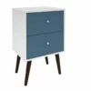 Liberty White And Aqua Blue Mid Century - Modern Nightstand 2.0 W/2 Full Extension Drawers & Solid Wood Legs -WALKER EDISON Shop 204AMC64 NS