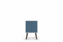 Liberty White And Aqua Blue Mid Century - Modern Nightstand 2.0 W/2 Full Extension Drawers & Solid Wood Legs 11 Liberty White And Aqua Blue Mid Century - Modern Nightstand 2.0 W/2 Full Extension Drawers & Solid Wood Legs -WALKER EDISON Shop 204AMC64 NS 3