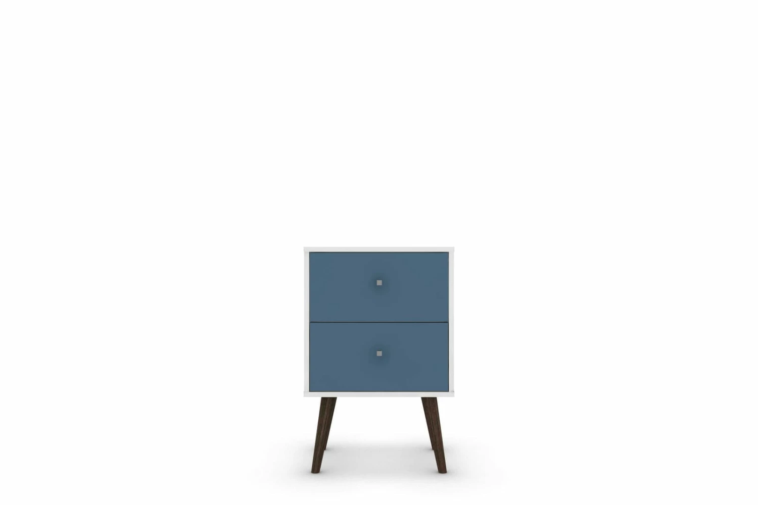 Liberty White And Aqua Blue Mid Century - Modern Nightstand 2.0 W/2 Full Extension Drawers & Solid Wood Legs 6 Liberty White And Aqua Blue Mid Century - Modern Nightstand 2.0 W/2 Full Extension Drawers & Solid Wood Legs - Image 4