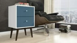Liberty White And Aqua Blue Mid Century - Modern Nightstand 2.0 W/2 Full Extension Drawers & Solid Wood Legs 12 Liberty White And Aqua Blue Mid Century - Modern Nightstand 2.0 W/2 Full Extension Drawers & Solid Wood Legs -WALKER EDISON Shop 204AMC64 NS 4