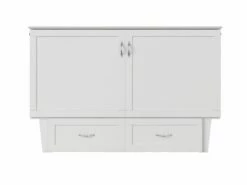 Chelsea Mid-Century Modern Queen Solid Wood Murphy Bed Chest W/Mattress In White