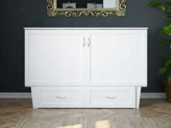 Chelsea Mid-Century Modern Queen Solid Wood Murphy Bed Chest W/Mattress In White -WALKER EDISON Shop AFI AC534142 3