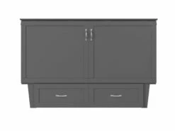 Chelsea Mid-Century Modern Queen Solid Wood Murphy Bed Chest W/Mattress In Grey