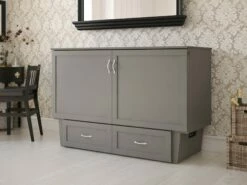 Chelsea Mid-Century Modern Queen Solid Wood Murphy Bed Chest W/Mattress In Grey -WALKER EDISON Shop AFI AC534149 3