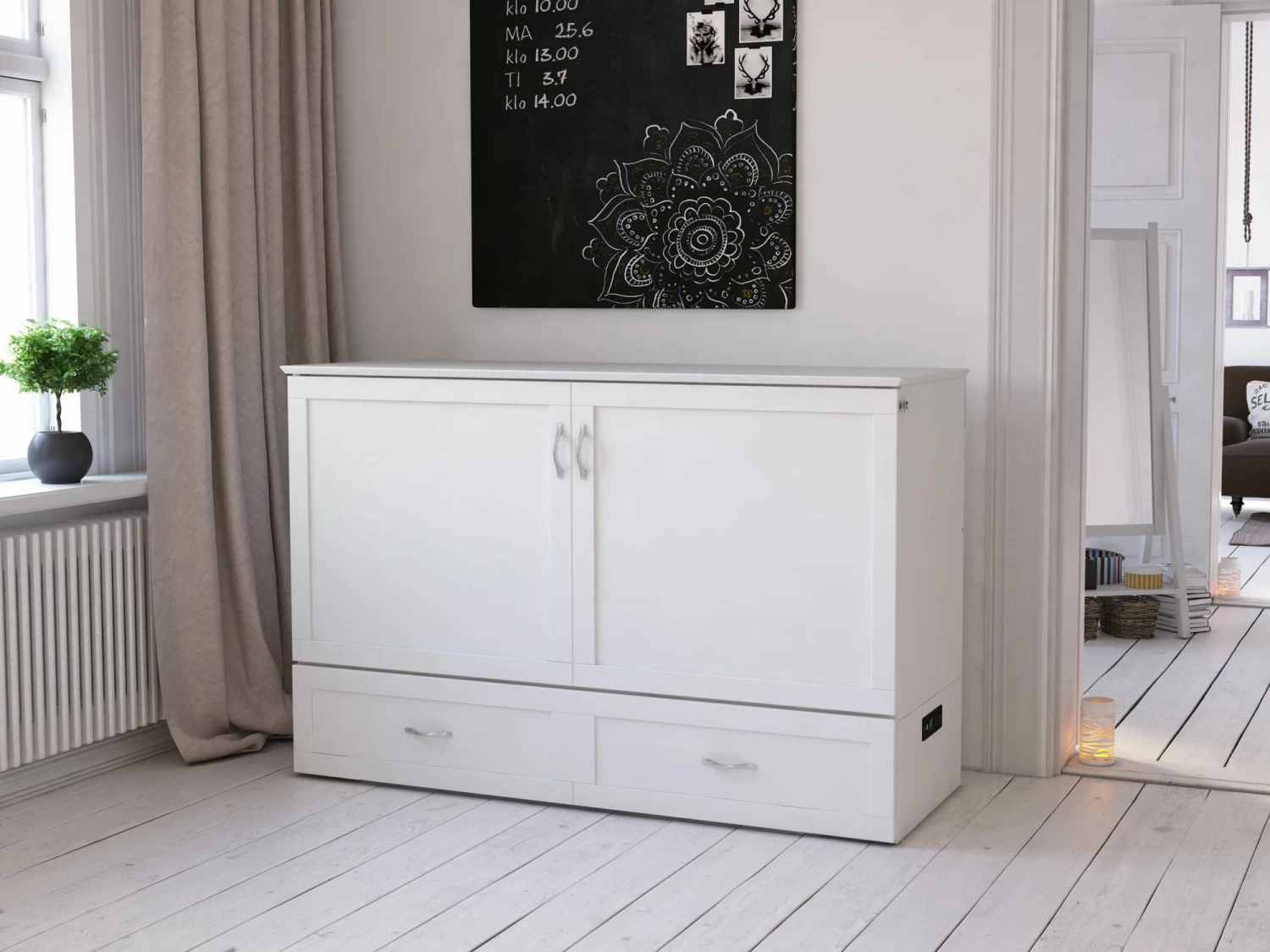 Raleigh Modern Queen Solid Wood Murphy Bed Chest W/Mattress In White 5 Raleigh Modern Queen Solid Wood Murphy Bed Chest W/Mattress In White - Image 3