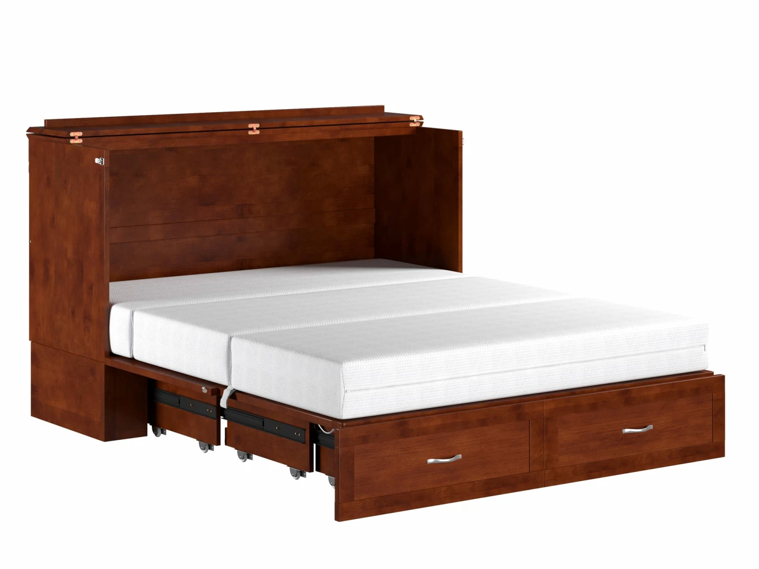 Raleigh Modern Queen Solid Wood Murphy Bed Chest W/Mattress In Walnut 4 Raleigh Modern Queen Solid Wood Murphy Bed Chest W/Mattress In Walnut - Image 2