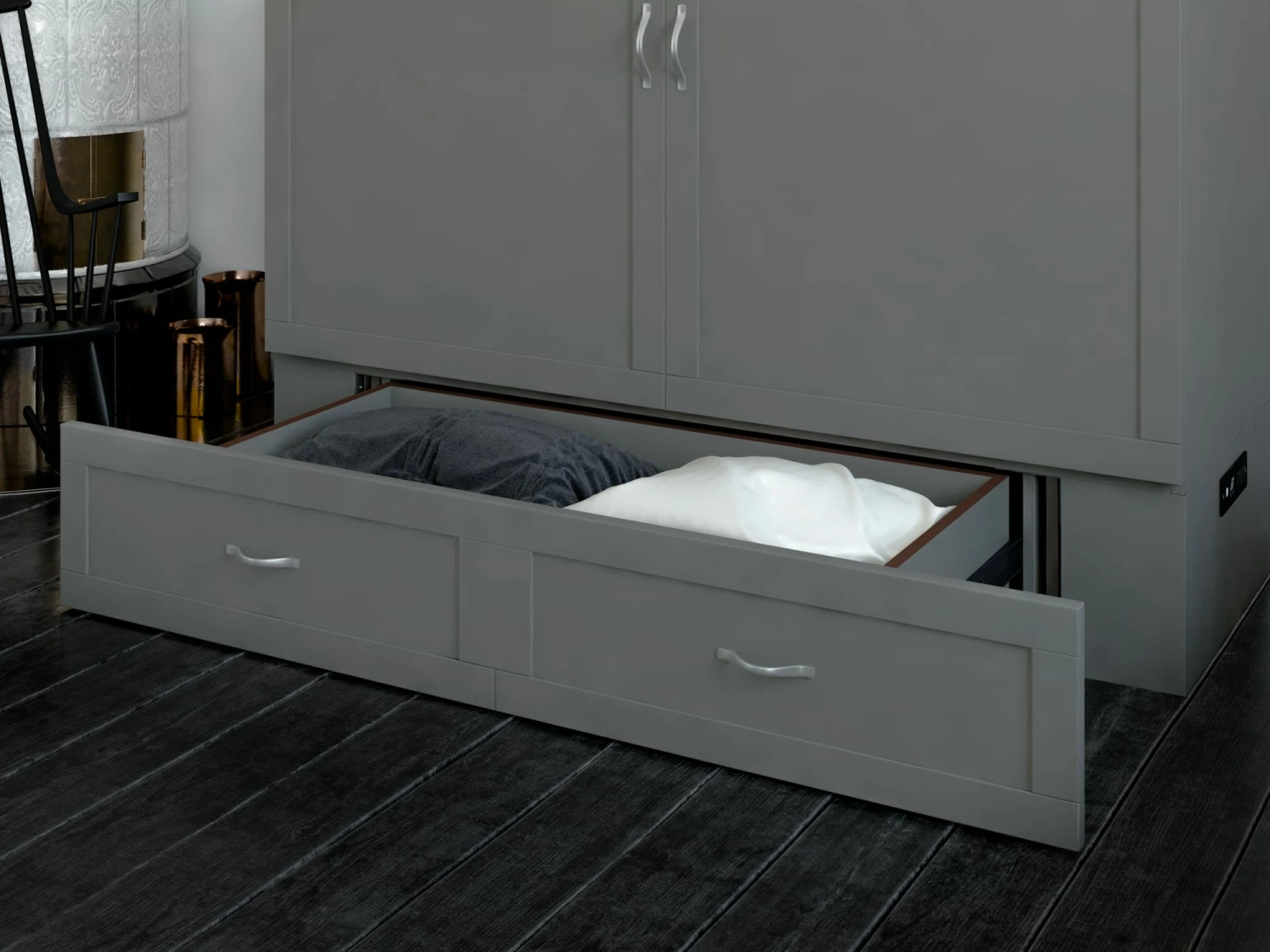 Raleigh Modern Queen Solid Wood Murphy Bed Chest W/Mattress In Grey 7 Raleigh Modern Queen Solid Wood Murphy Bed Chest W/Mattress In Grey - Image 5