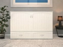 Aspen Mid-Century Modern Queen Solid Wood Murphy Bed Chest W/Mattress In White -WALKER EDISON Shop AFI AC554142 2