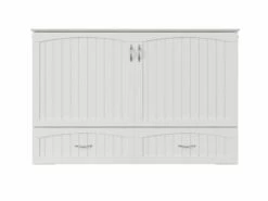 Aspen Mid-Century Modern Queen Solid Wood Murphy Bed Chest W/Mattress In White