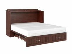 Aspen Mid-Century Modern Queen Solid Wood Murphy Bed Chest W/Mattress In Walnut -WALKER EDISON Shop AFI AC554144 2