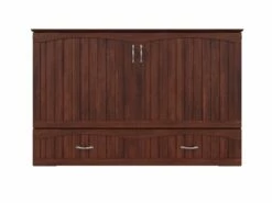 Aspen Mid-Century Modern Queen Solid Wood Murphy Bed Chest W/Mattress In Walnut