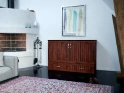 Aspen Mid-Century Modern Queen Solid Wood Murphy Bed Chest W/Mattress In Walnut -WALKER EDISON Shop AFI AC554144 3