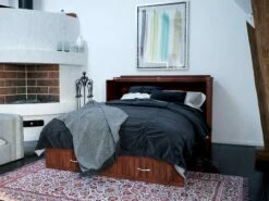 Aspen Mid-Century Modern Queen Solid Wood Murphy Bed Chest W/Mattress In Walnut -WALKER EDISON Shop AFI AC554144 4