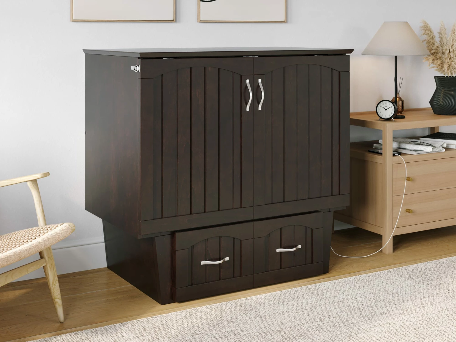 Sydney Twin Wood Murphy Bed Chest W/Storage Drawer & Charging Station In Espresso 6 Sydney Twin Wood Murphy Bed Chest W/Storage Drawer & Charging Station In Espresso - Image 4