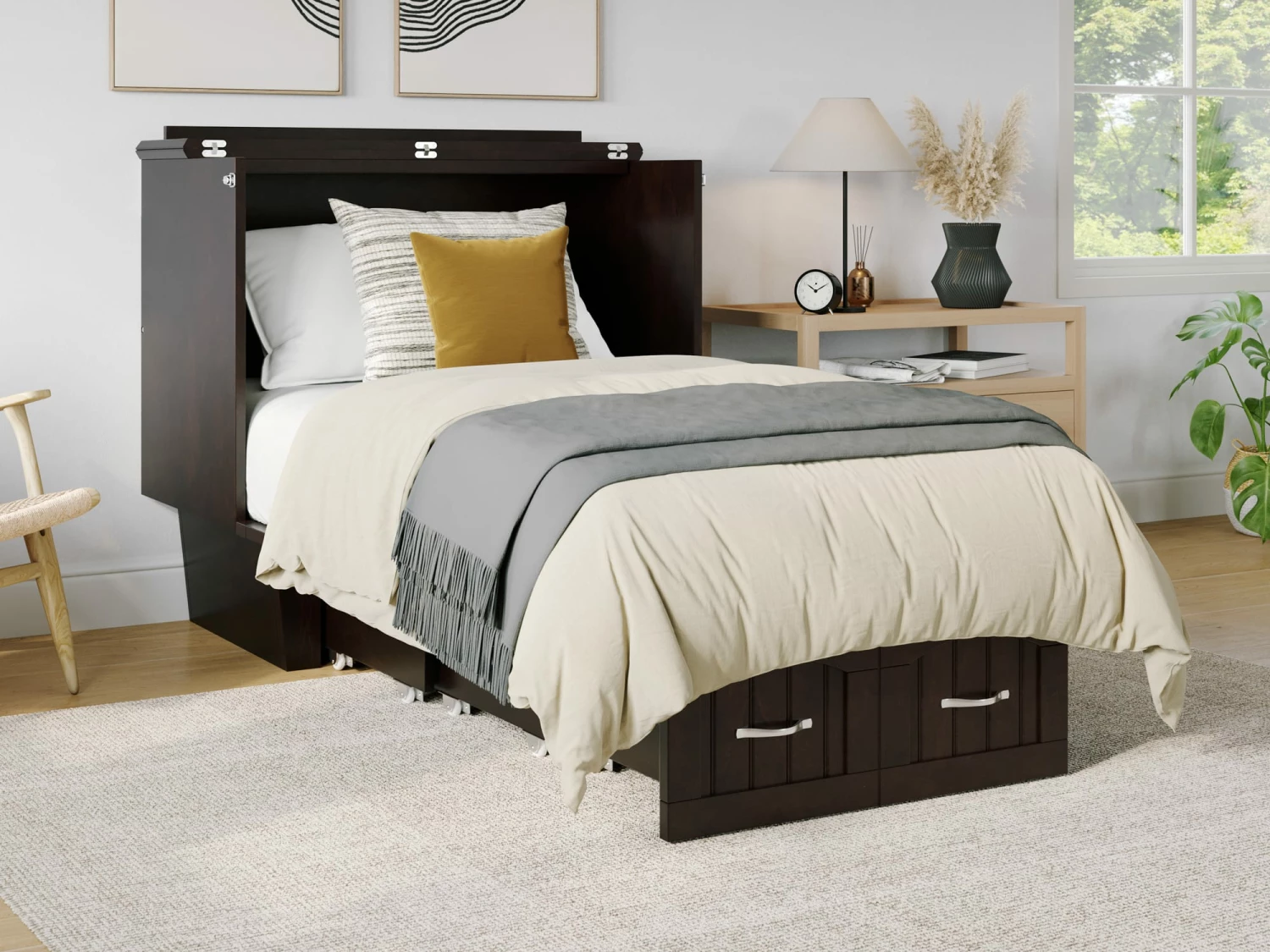 Sydney Twin Wood Murphy Bed Chest W/Storage Drawer & Charging Station In Espresso 7 Sydney Twin Wood Murphy Bed Chest W/Storage Drawer & Charging Station In Espresso - Image 5