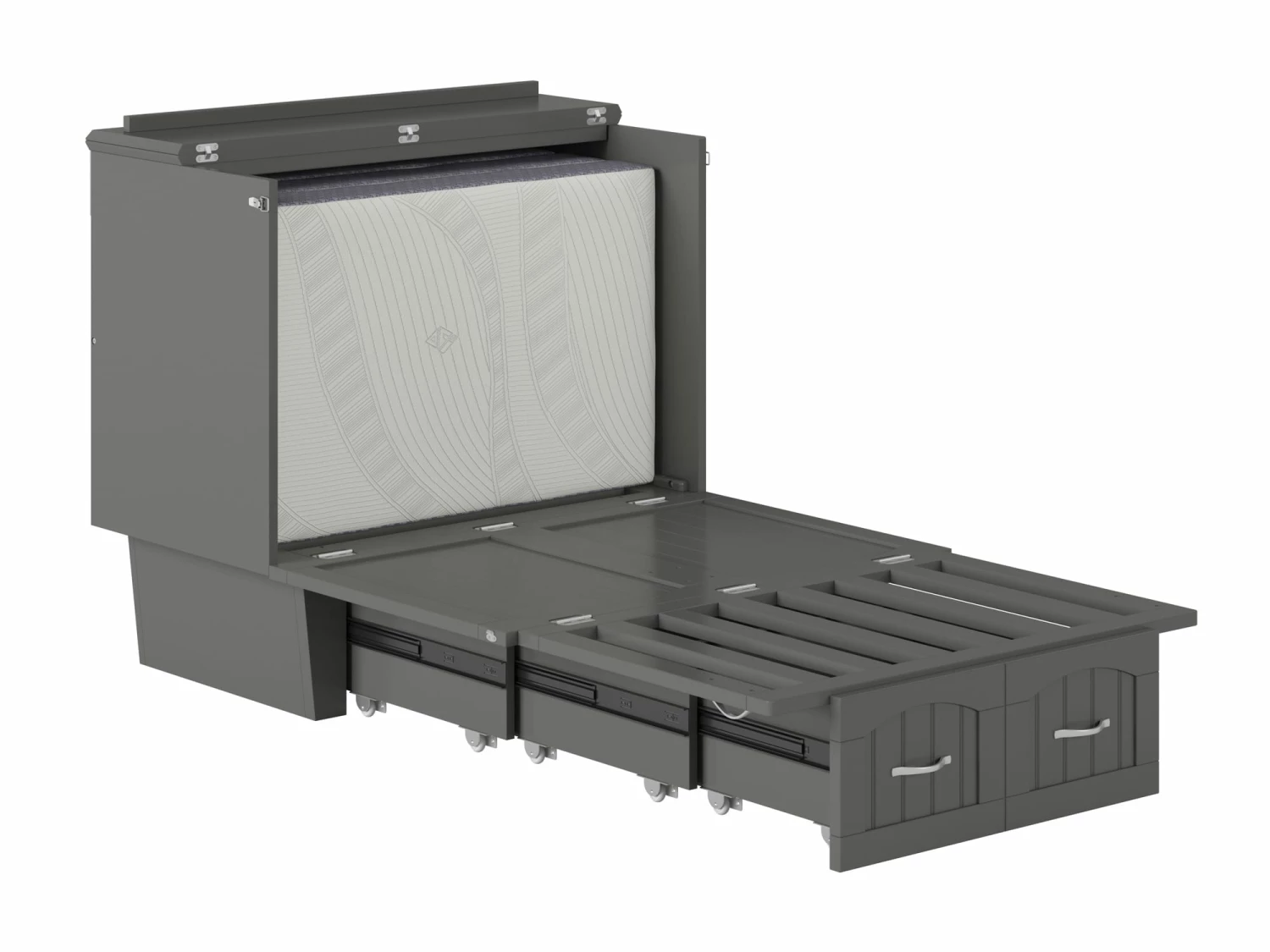 Sydney Twin Wood Murphy Bed Chest W/Storage Drawer & Charging Station In Grey 5 Sydney Twin Wood Murphy Bed Chest W/Storage Drawer & Charging Station In Grey - Image 3