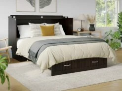 Sydney Modern Coastal Queen Solid Wood Murphy Bed Chest W/Mattress In Espresso -WALKER EDISON Shop AFI AC564141 4