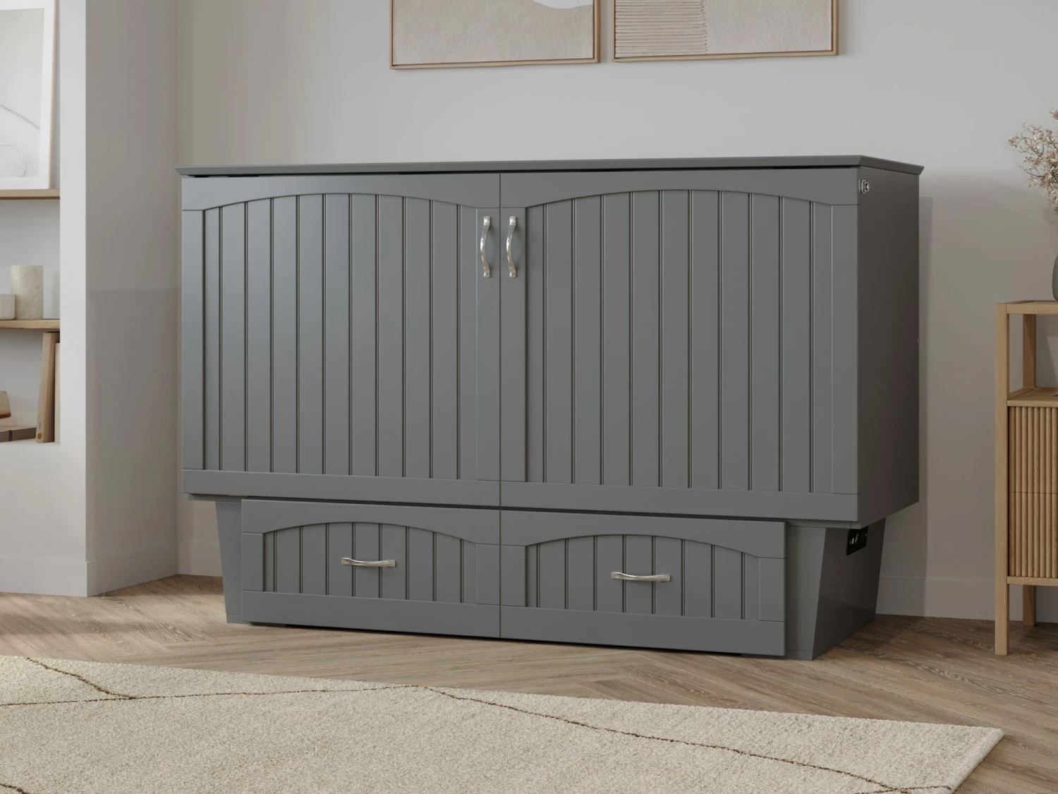 Sydney Modern Coastal Queen Solid Wood Murphy Bed Chest W/Mattress In Grey 6 Sydney Modern Coastal Queen Solid Wood Murphy Bed Chest W/Mattress In Grey - Image 4