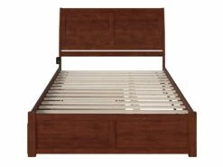Portland Solid Wood King Platform Bed W/Footboard & Twin XL Trundle In Walnut