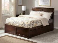 Portland Solid Wood King Platform Bed W/Footboard & Twin XL Trundle In Walnut -WALKER EDISON Shop AFI AR8952044 3