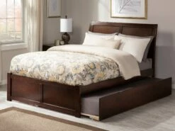 Portland Solid Wood King Platform Bed W/Footboard & Twin XL Trundle In Walnut -WALKER EDISON Shop AFI AR8952044 4