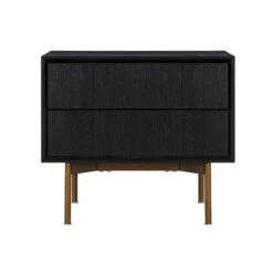 Carnaby 2 Drawer Nightstand In Black Brushed Oak & Bronze
