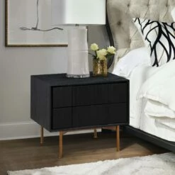 Carnaby 2 Drawer Nightstand In Black Brushed Oak & Bronze -WALKER EDISON Shop AL LCCFLABL 5
