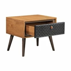Coco Rustic Single Drawer Oak Wood And Faux Leather Nightstand -WALKER EDISON Shop AL LCCOLABAL 2
