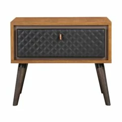 Coco Rustic Single Drawer Oak Wood And Faux Leather Nightstand