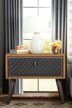 Coco Rustic Single Drawer Oak Wood And Faux Leather Nightstand -WALKER EDISON Shop AL LCCOLABAL 5