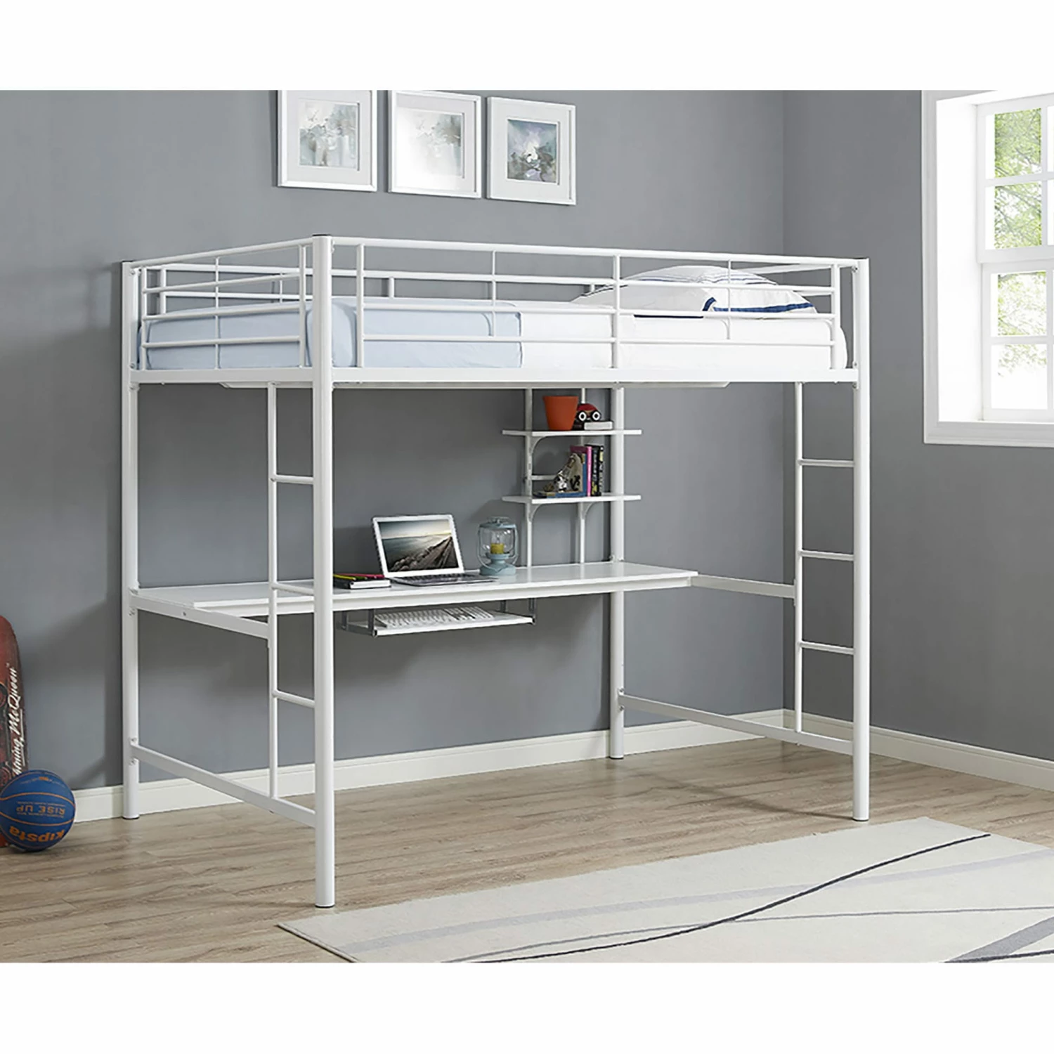 Walker Edison Metal Full Loft Bed W/Workstation - White 3 Walker Edison Metal Full Loft Bed W/Workstation - White