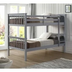 Walker Edison Mission Design Twin Over Twin Solid Wood Bunk Bed - Gray