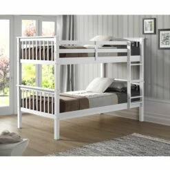 Walker Edison Mission Design Twin Over Twin Solid Wood Bunk Bed - White