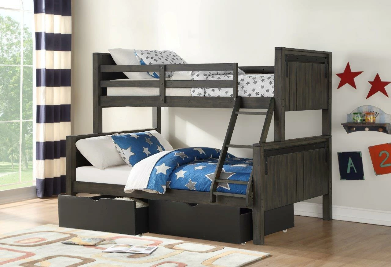 Twin/Full Bunk Bed In City Shadow Finish With Dual Underbed Drawers In Low Sheen Black Finish 4 Twin/Full Bunk Bed In City Shadow Finish With Dual Underbed Drawers In Low Sheen Black Finish - Image 2