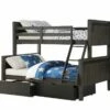 Twin/Full Bunk Bed In City Shadow Finish With Dual Underbed Drawers In Low Sheen Black Finish -WALKER EDISON Shop DT 0118 TFCS 505 BK