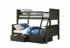 Twin/Full Bunk Bed In City Shadow Finish With Dual Underbed Drawers In Low Sheen Black Finish