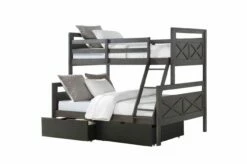 Twin/Full Bunk Bed Rustic Grey Finish With Dual Underbed Drawers In Low Sheen Black Finish