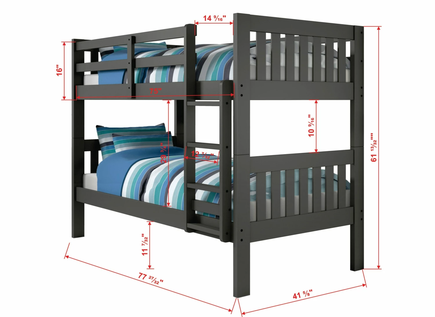 Twin/Twin Mission Bunkbed Dark Grey 4 Twin/Twin Mission Bunkbed Dark Grey - Image 2