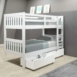 Twin/Twin Mission Bunk Bed W/Dual Under Bed Drawers In White Finish