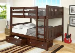 Full/Full Mission Bunk Bed With Dual Underbed Drawers Dark Cappuccino Finish