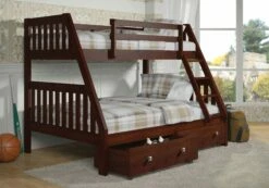 Twin/Full Mission Bunk Bed W/Dual Under Bed Drawers In Dark Cappuccino Finish