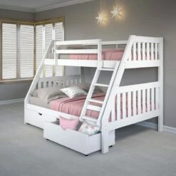 Twin/Full Mission Bunk Bed W/Dual Under Bed Drawers In White Finish
