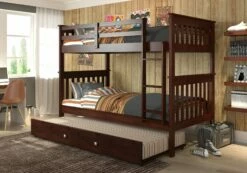 Twin/Twin Mission Bunk Bed With Trundle Bed Cappuccino Finish -WALKER EDISON Shop DT 120 3 TTCP 503 CP 2